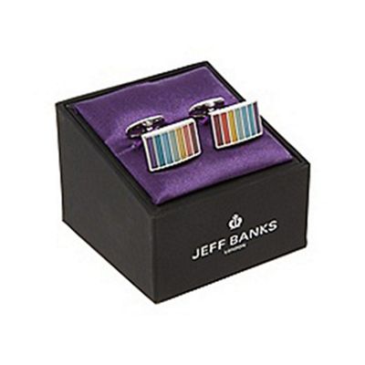 Metal striped cufflinks in a gift box